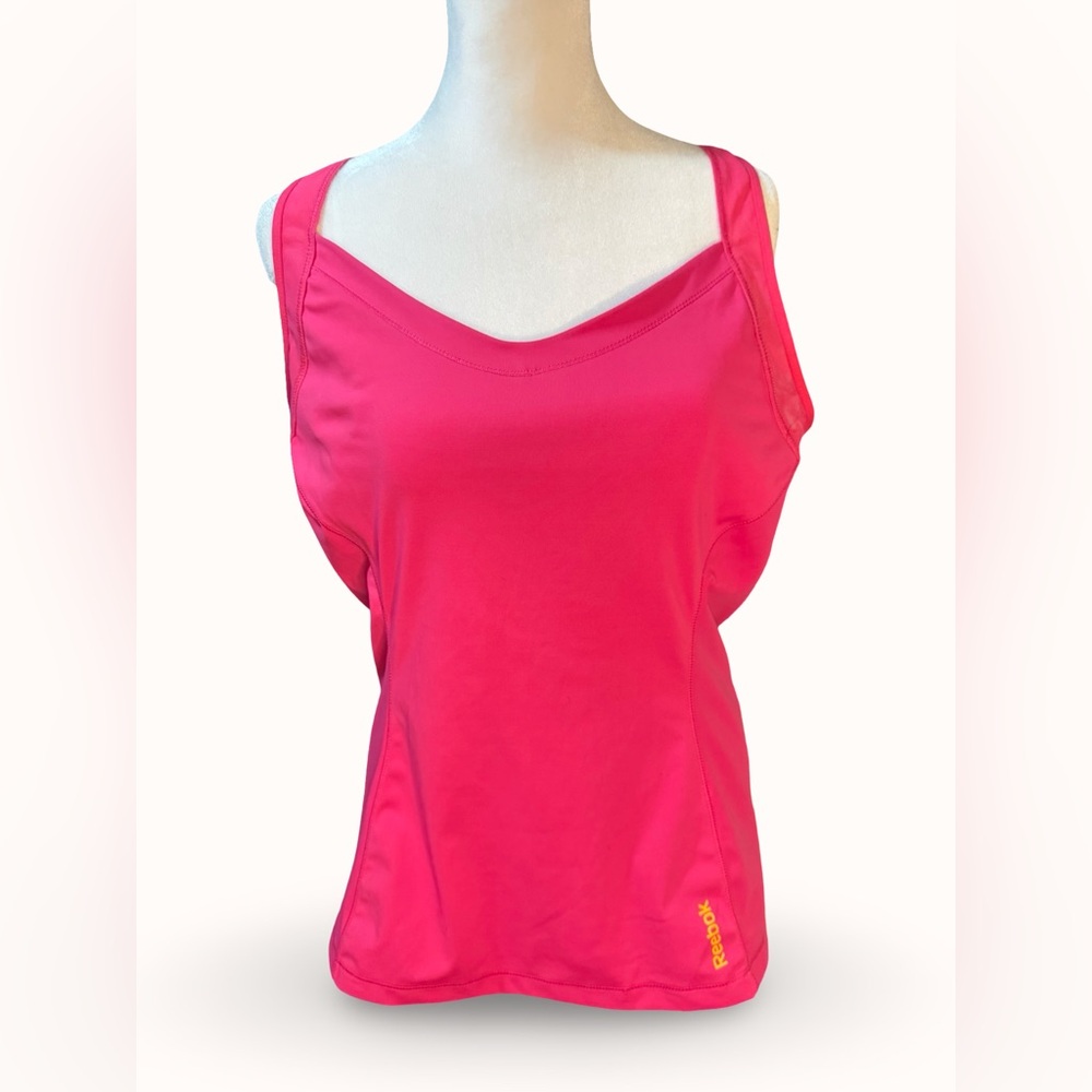Reebok Pink athletic tank top Racerback built-in bra Moisture Wicking Large